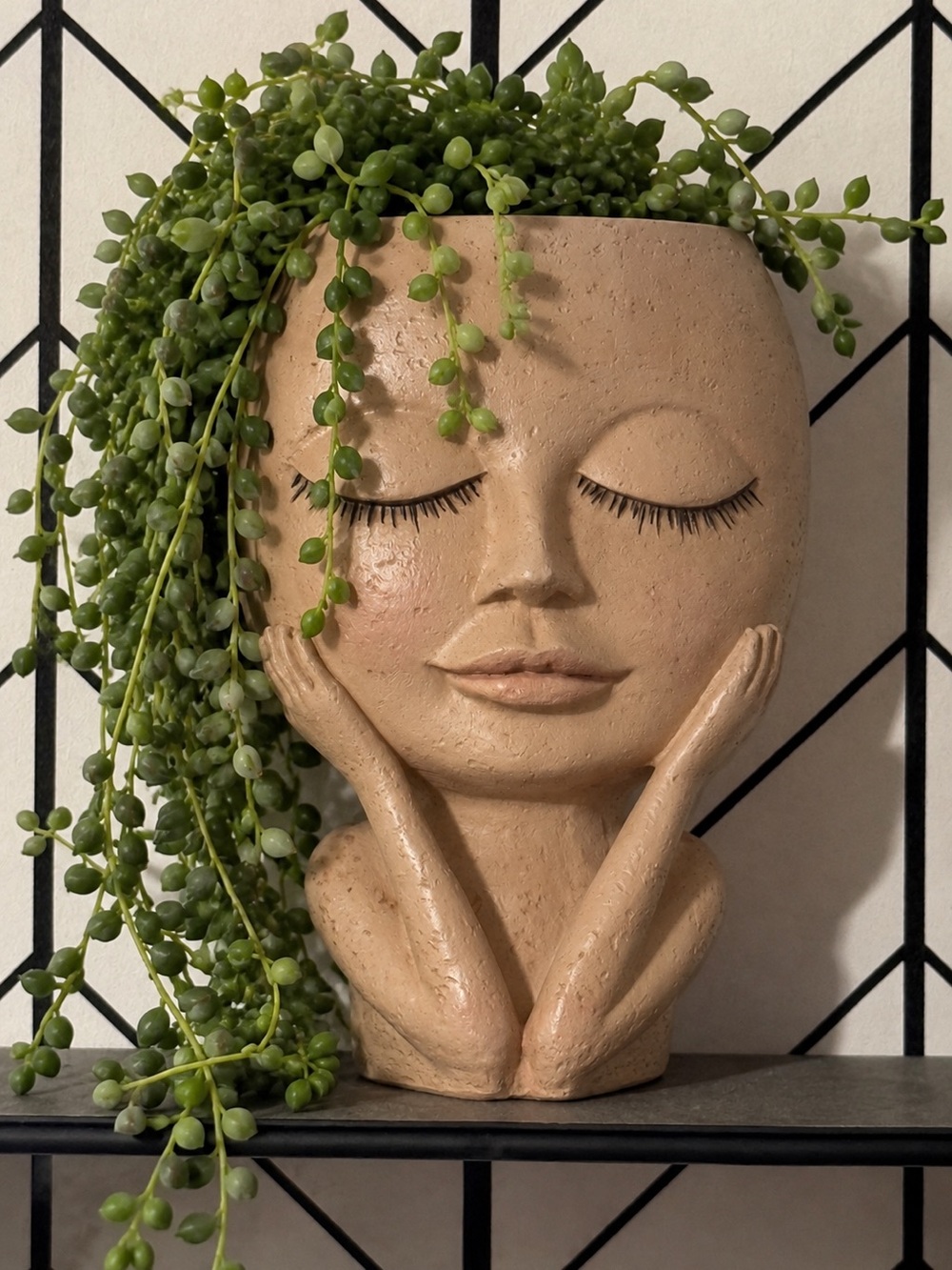 Modern Ceramic Face Sculpture Planter - Beige